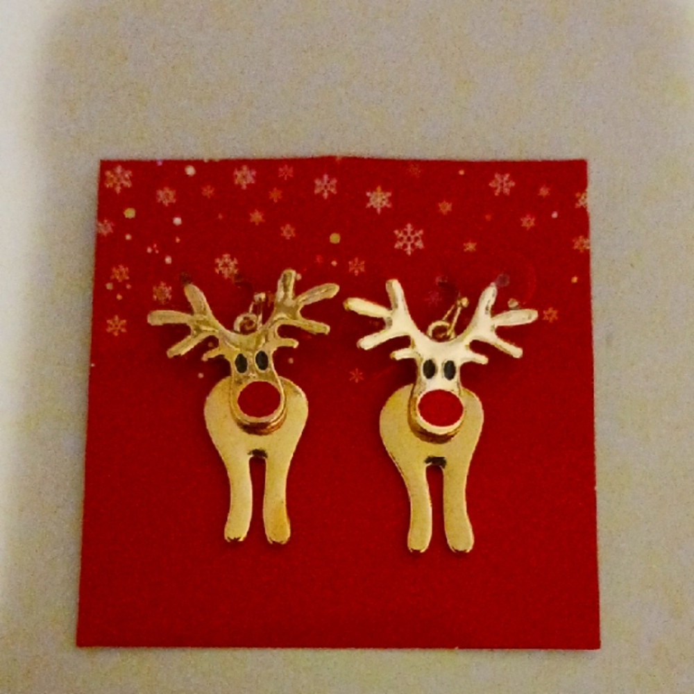 Gold Tone Reindeer Earrings